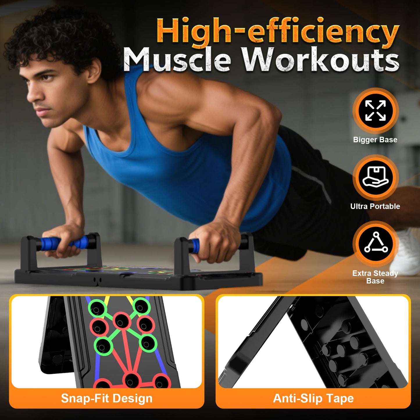 IUT Solid Push Up Board - 36-in-1 Foldable Pushup Fitness Stand for Portable Strength Training. Rugged, Stable Equipment for Home Gym Workout for Men & Women