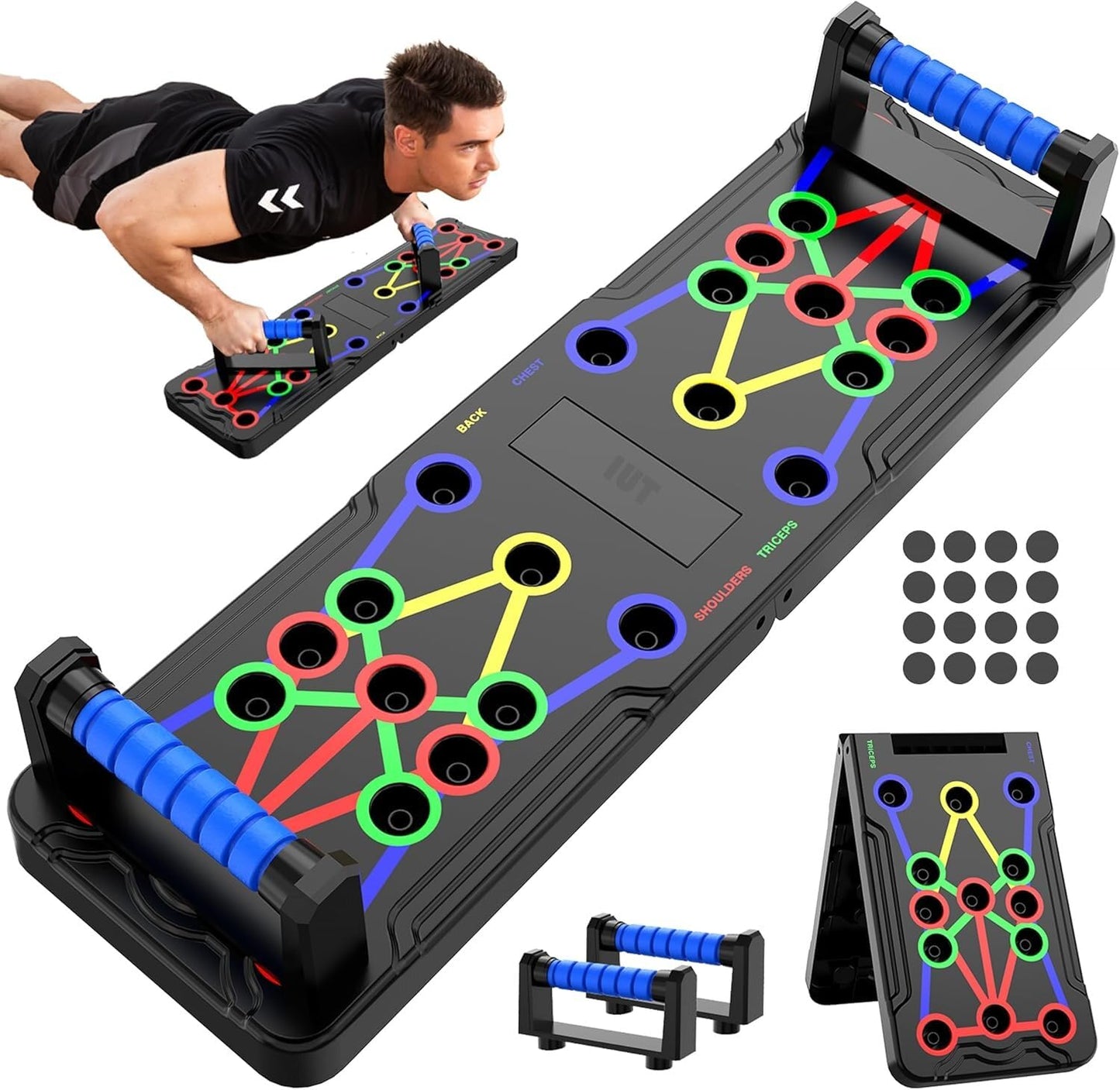 IUT Solid Push Up Board - 36-in-1 Foldable Pushup Fitness Stand for Portable Strength Training. Rugged, Stable Equipment for Home Gym Workout for Men & Women