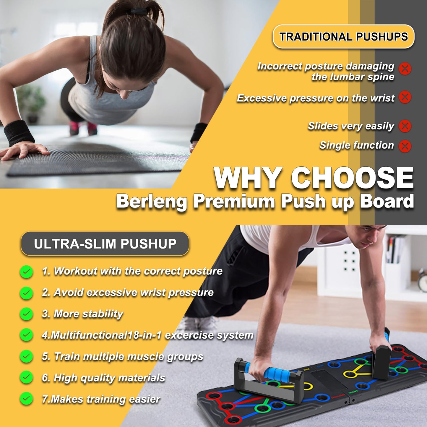 IUT Solid Push Up Board 15 in 1 Home Workout Equipment Multi-Functional Pushup Stands System Fitness Floor Chest Muscle Exercise Professional Equipment Burn Fat