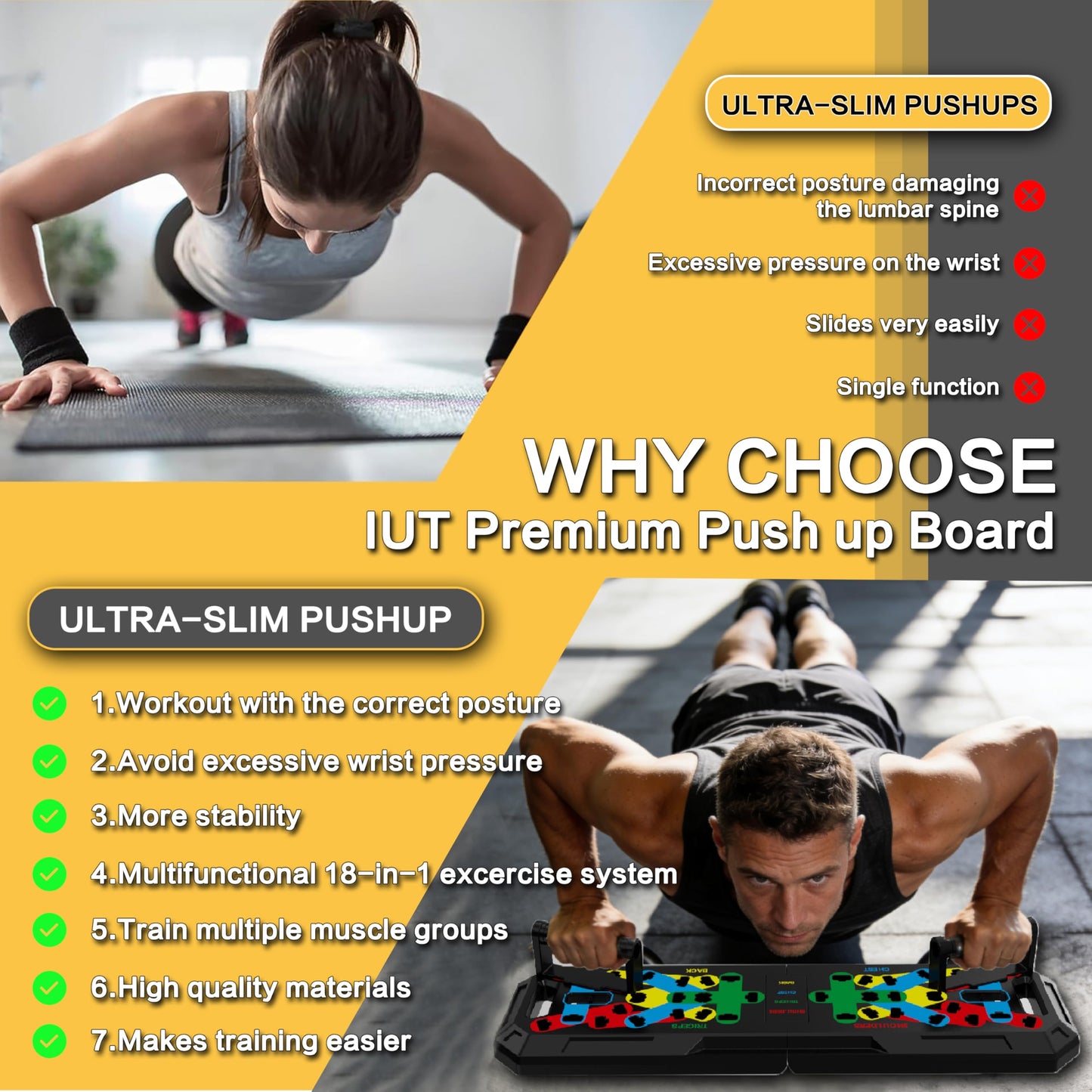 IUT Solid Push Up Board 15 in 1 Home Workout Equipment Multi-Functional Pushup Stands System Fitness Floor Chest Muscle Exercise Professional Equipment Burn Fat