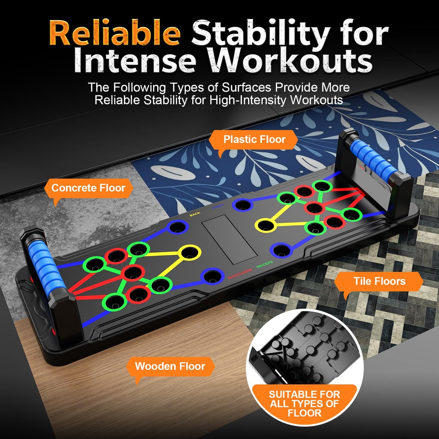 IUT Solid Push Up Board - 36-in-1 Foldable Pushup Fitness Stand for Portable Strength Training. Rugged, Stable Equipment for Home Gym Workout for Men & Women
