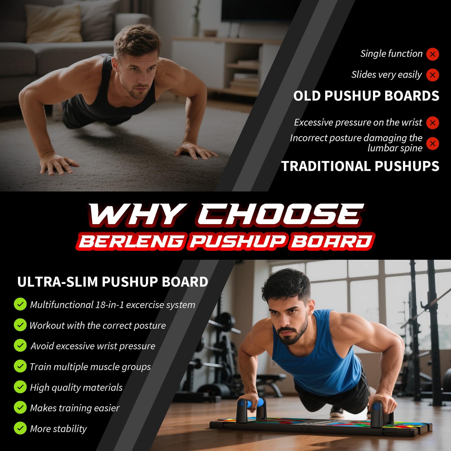 IUT Solid Push Up Board 15 in 1 Home Workout Equipment Multi-Functional Pushup Stands System Fitness Floor Chest Muscle Exercise Professional Equipment Burn Fat