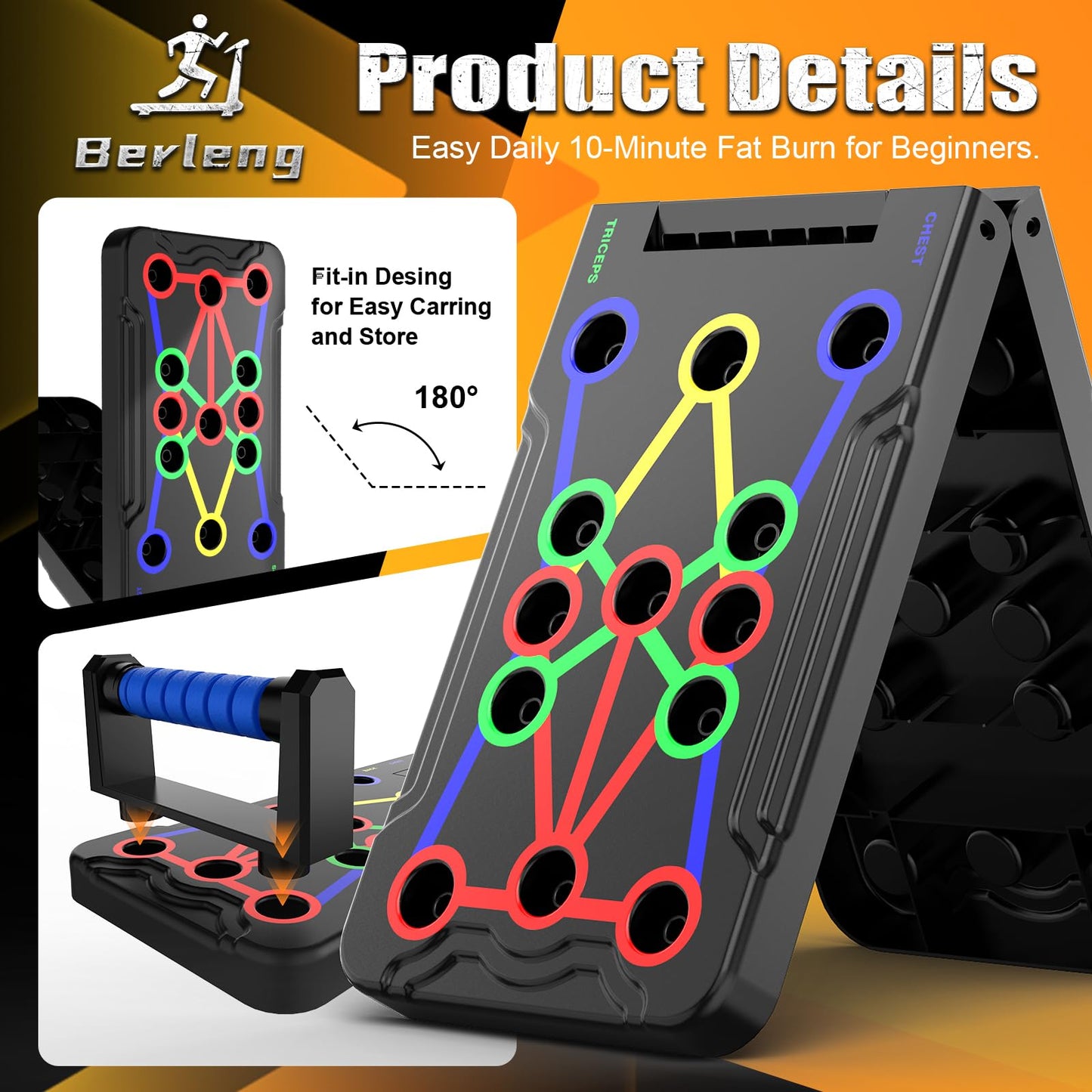 IUT Solid Push Up Board - 36-in-1 Foldable Pushup Fitness Stand for Portable Strength Training. Rugged, Stable Equipment for Home Gym Workout for Men & Women